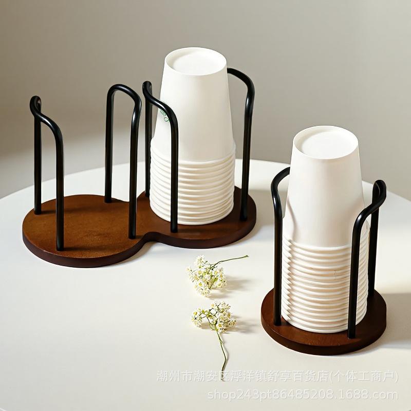 

Nan Bamboo High-Value Cup Holder & Dispenser for Desktop or Coffee Table Double Cup Holder Disposable Paper Cup Rack