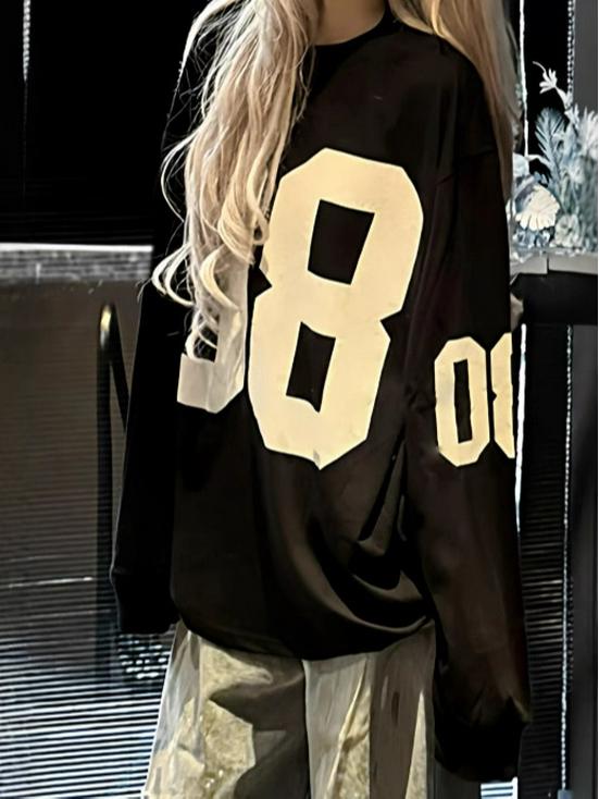 Snowflake Cotton American Style No. 08 Women's Long Sleeve T-shirt - Trendy Autumn/Spring High Street Loose Fit