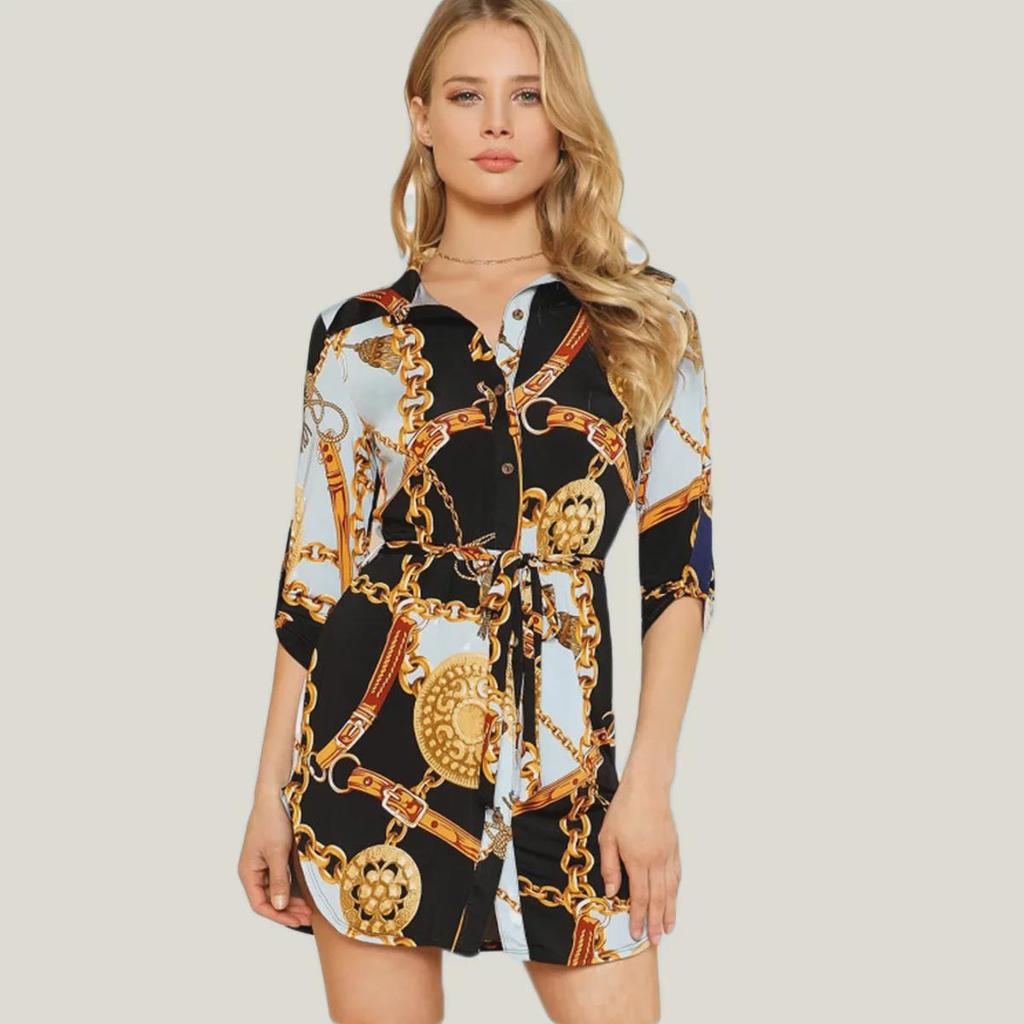 European and American Large Size Women's Printed Lapel Shirt – Autumn/Winter Collection