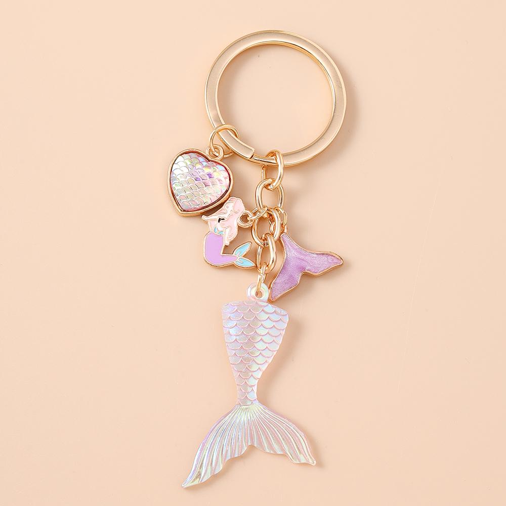 Summer Beach Mermaid Shell Starfish Keychain Women Girls Pearl Love Heart Key Ring Pendants for Handbag Decor DIY Jewelry Gifts