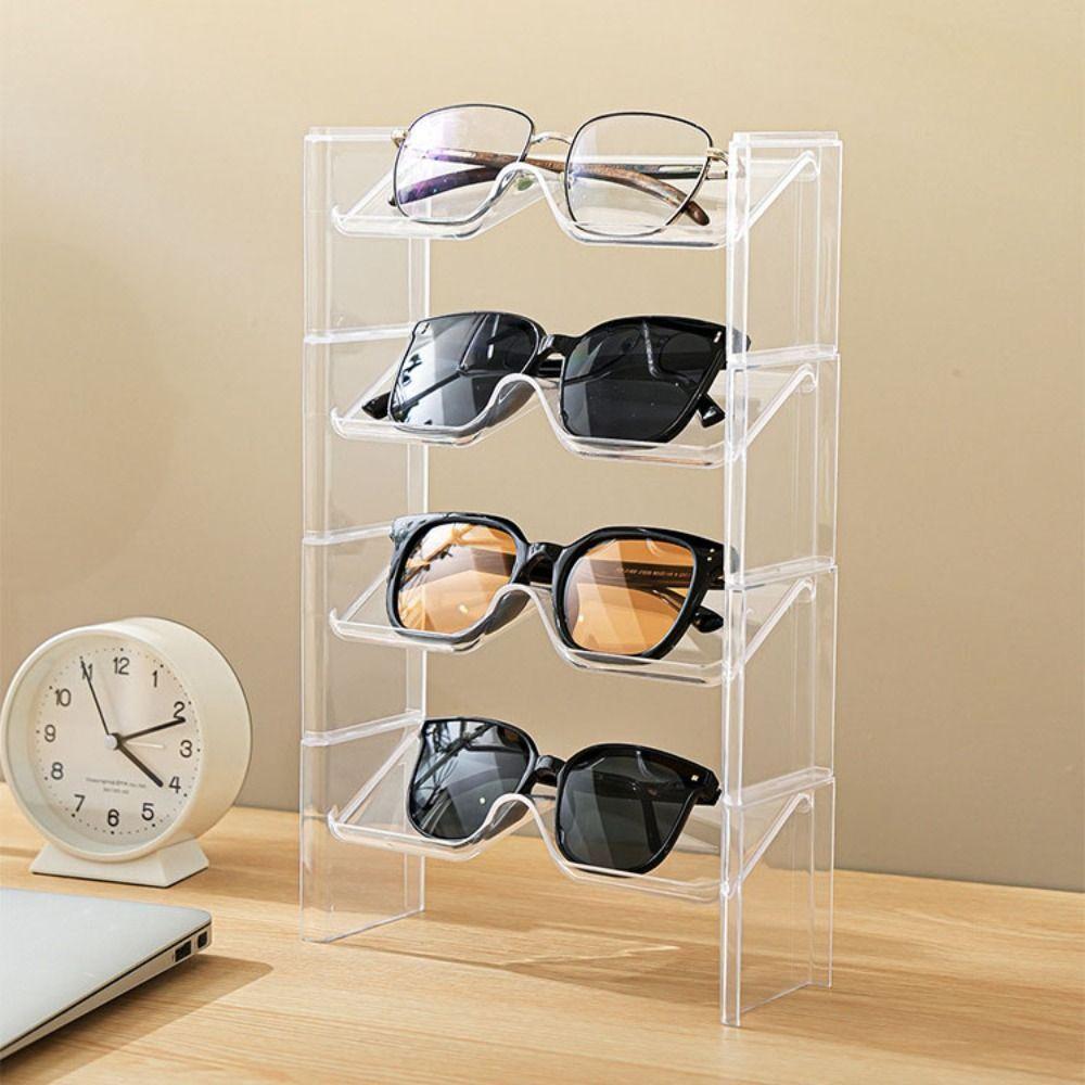 2Pcs Transparent Eyeglasses Display Stand Space Saving Glasses Shelf Sunglasses Show Rack  Desktop