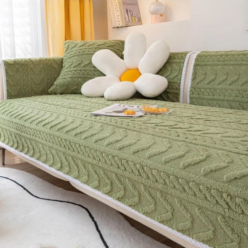 Winter Modern Solid Color Leather Sofa Towel Thicken Plush Armchair Corner Sofa Covers for Living Room Anti-slip Couch Cover