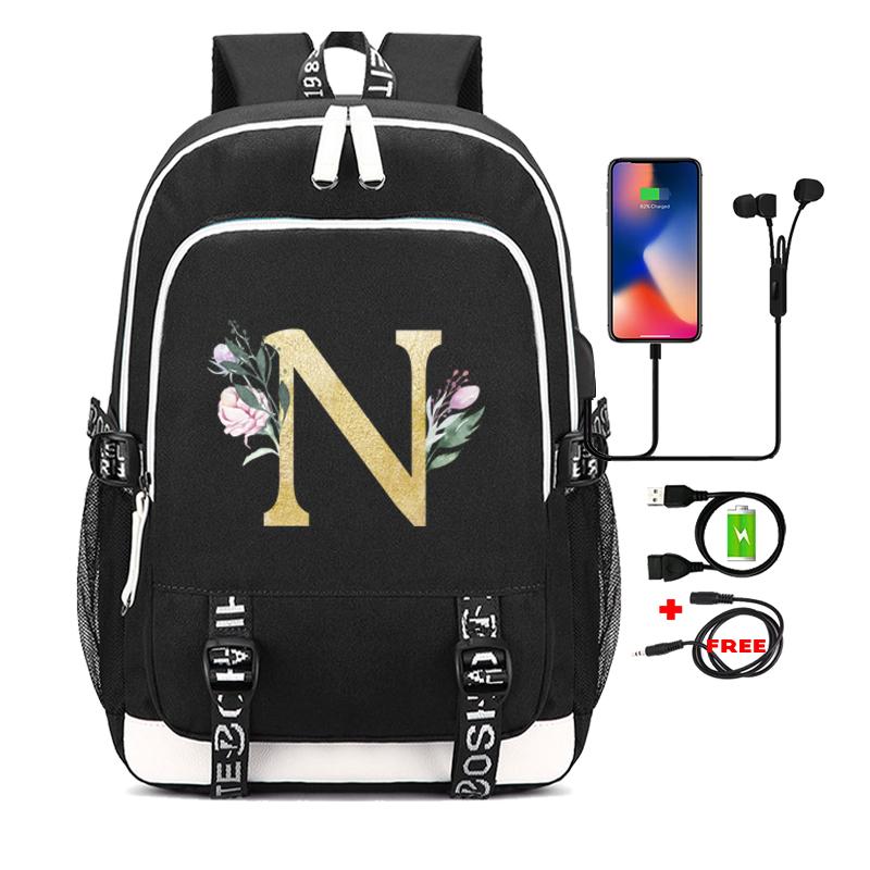 26 English Letters Black Backpack Cosplay Canvas Rucksack Children Kids Schoolbag Travel Bag Back To School Bookbag