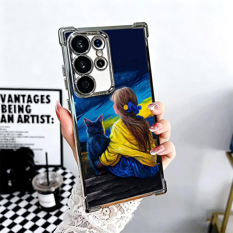 Blue Yellow Ukrainian Girl Plating Phone Case For Samsung Galaxy S24 S25 FE S26 Edge S23 Ultra S22 S21 Plus S20 Anti-Fall Airaba