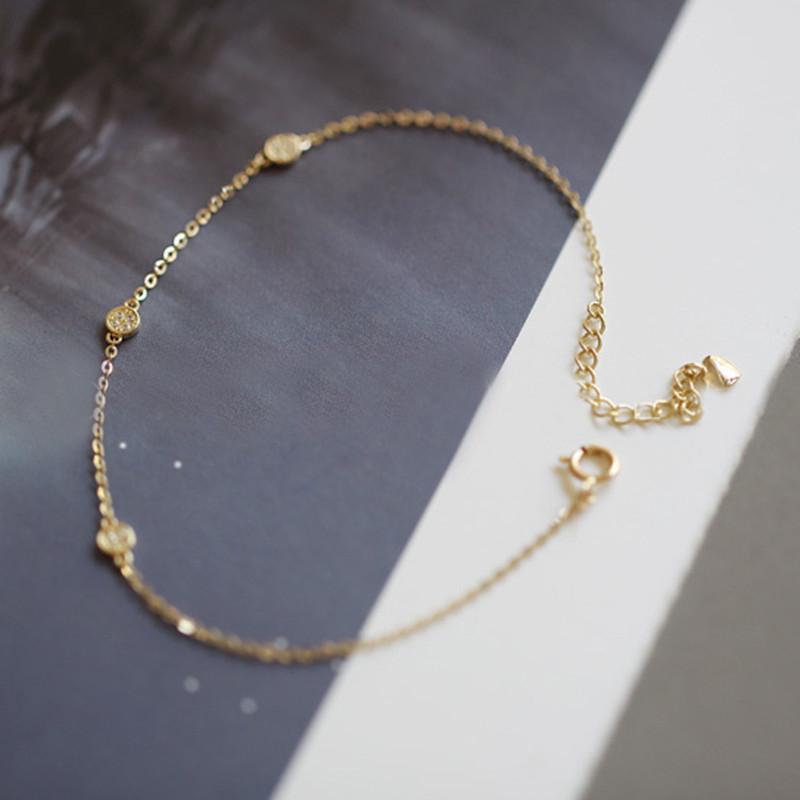 

925 Sterling Silver 14k Gold Plated Bracelet INS Zircon Disc Light Luxury Bracelet for Women Jewelry 15 3cm золотой