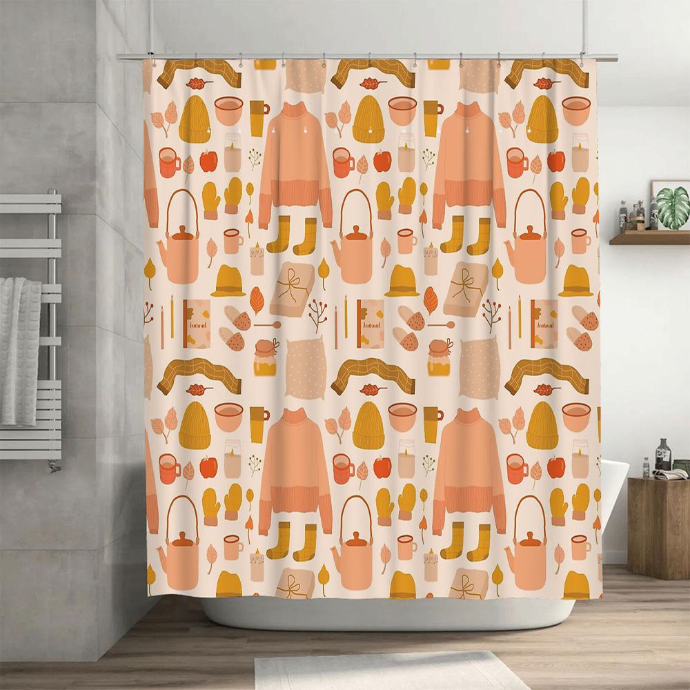 Shower Curtain Botanical Leaf Pattern Waterproof Fabric Bathroom Decor Vintage Farmhouse Style Shower Liner