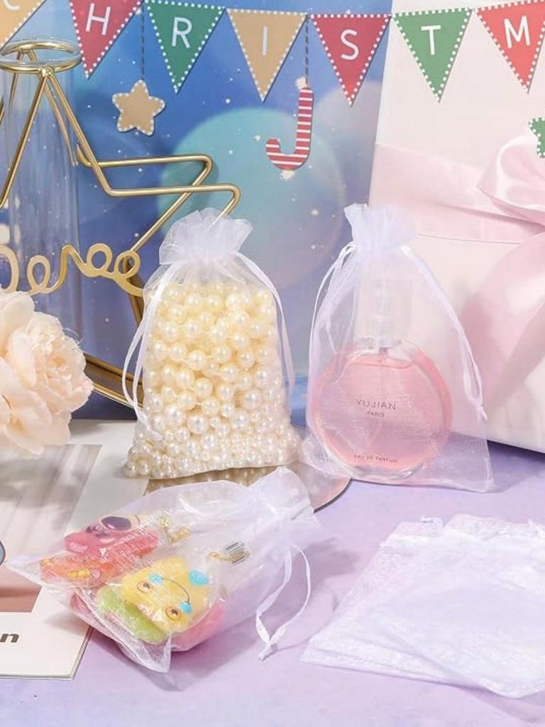 100PCS Premium Sheer Organza White Bags Wedding Favor Bags Jewelry Gift Bags for Party, Christmas, Festival, Bathroom Soaps Bag