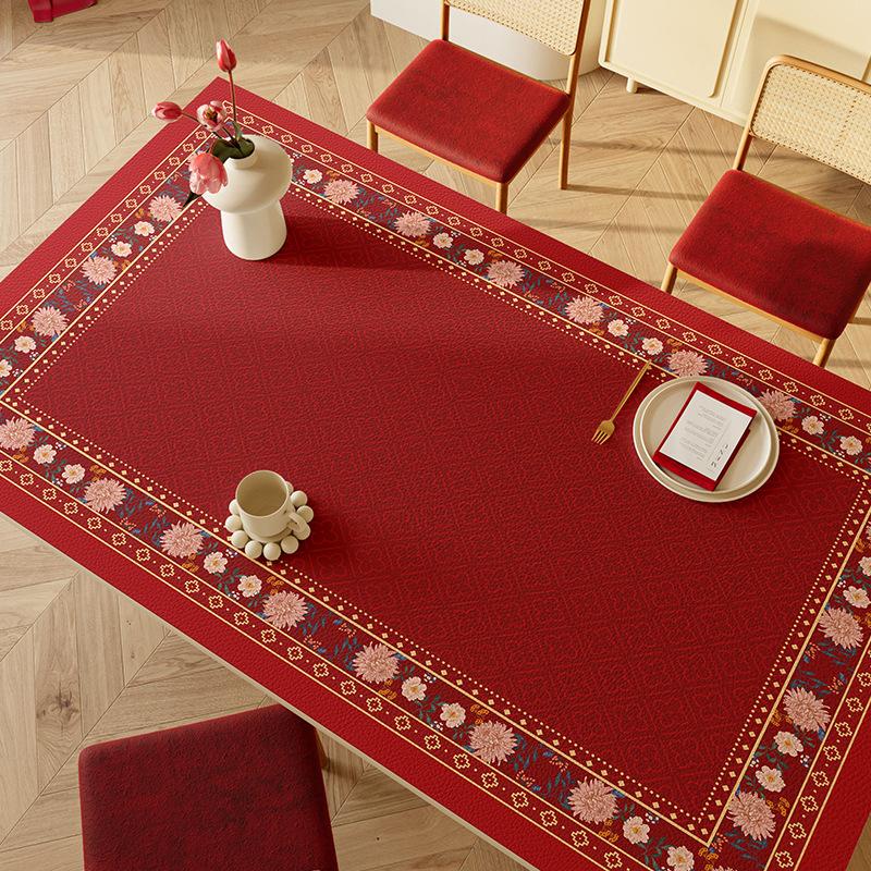 

Red Festive Wedding Leather Table Mat Atmosphere Leather Tablecloth Engagement Leave-In Table Mat Rectangular Table Mat 40*60cm