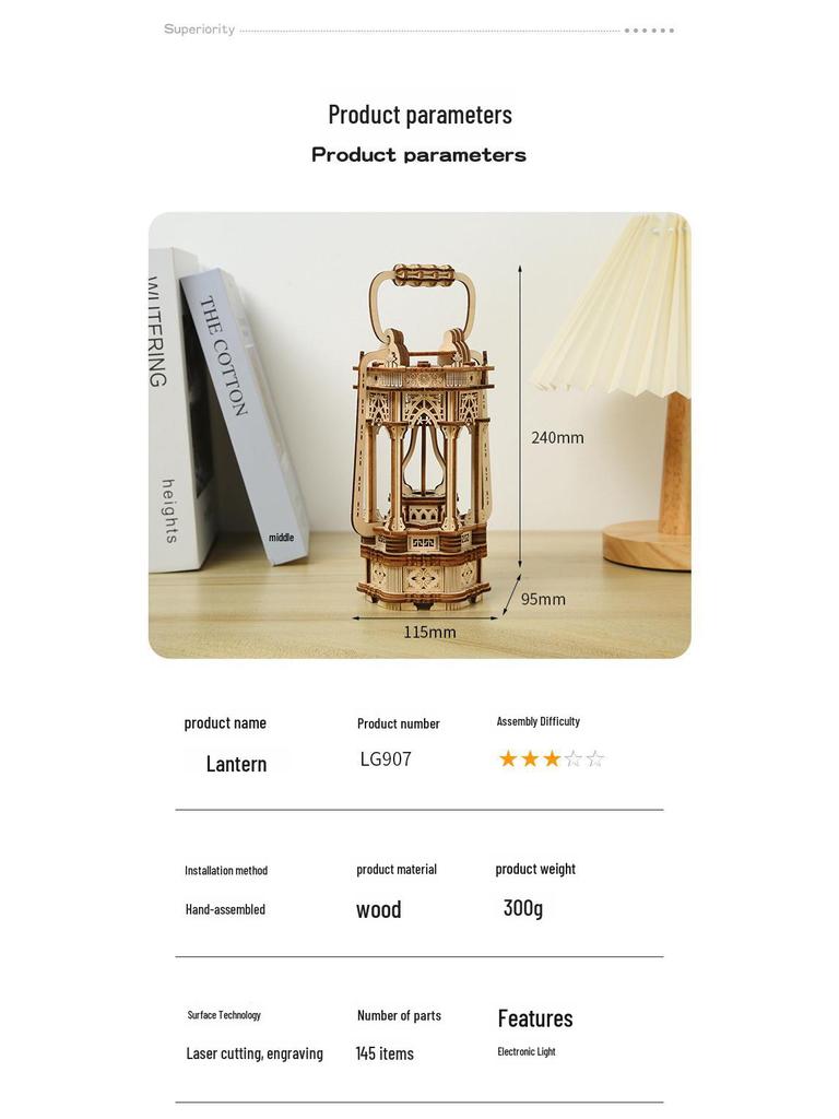 3D Retro Lantern Puzzle: Wooden DIY Educational Toy