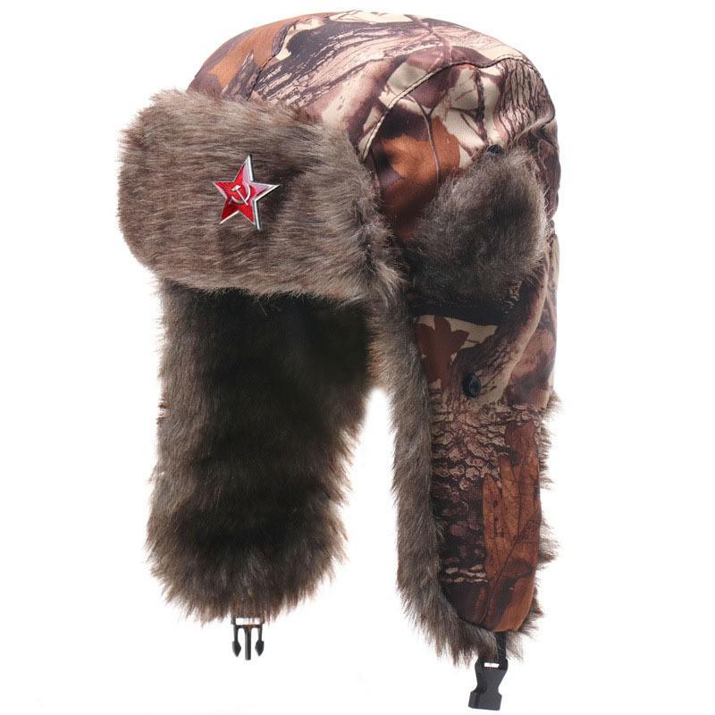 Winter Warm Military-Style Beanie Hat With Ear Flaps Outdoor Windproof Cap Men Women Forest Camo