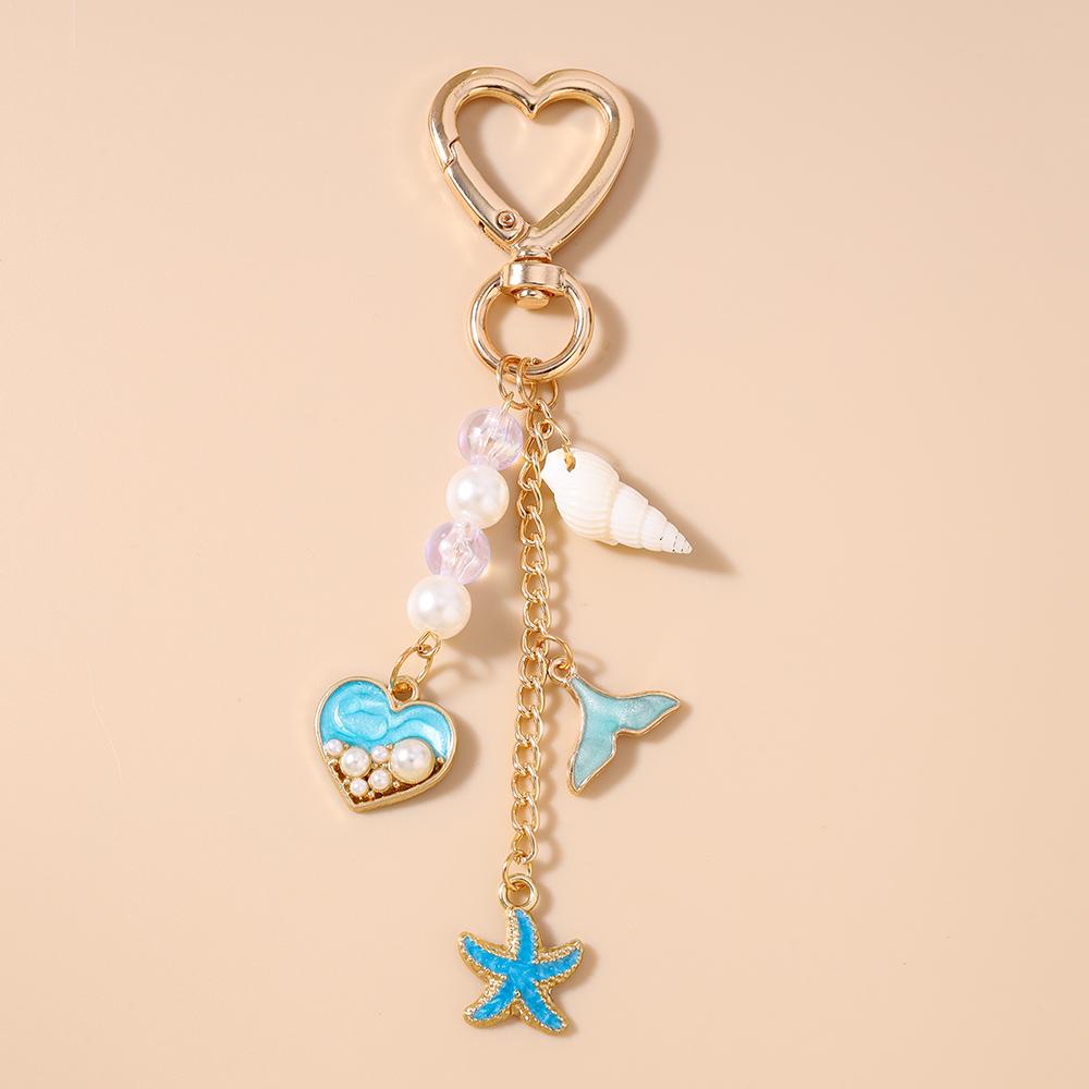 Fashion Marine Life Shell Conch Starfish Keychain Women Girls Pearl Key Ring Pendant for Handbag Decor DIY Key Chain Gifts