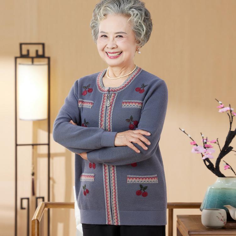 New Middle-aged and Elderly Spring and Autumn Thin Cardigan Middle-aged Suit Mother Sweater Autumn Dress Really Two-piece Sweater