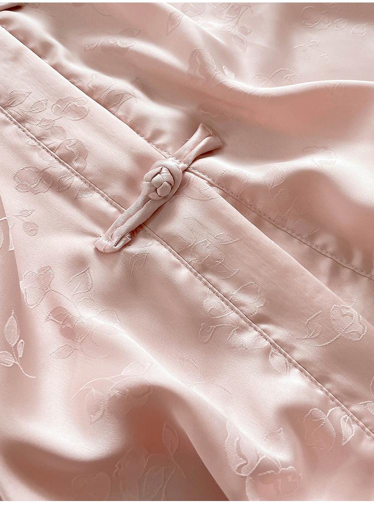2025 Women's Mulberry Silk Pajamas: Short Sleeve, Frog Button, Chinese Hanfu Style