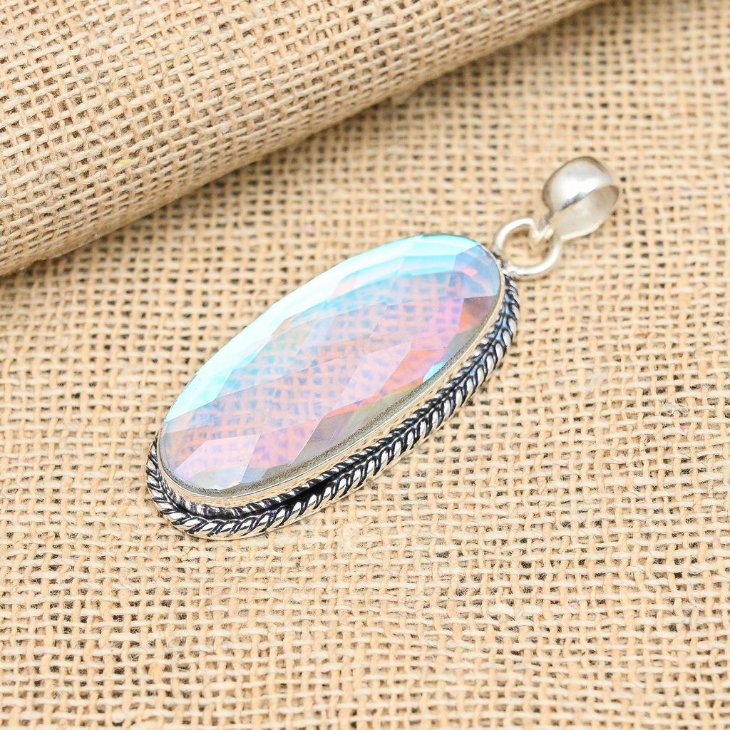 Pingente de prata esterlina 925 com pedra preciosa de topázio místico feito à mão para o amor