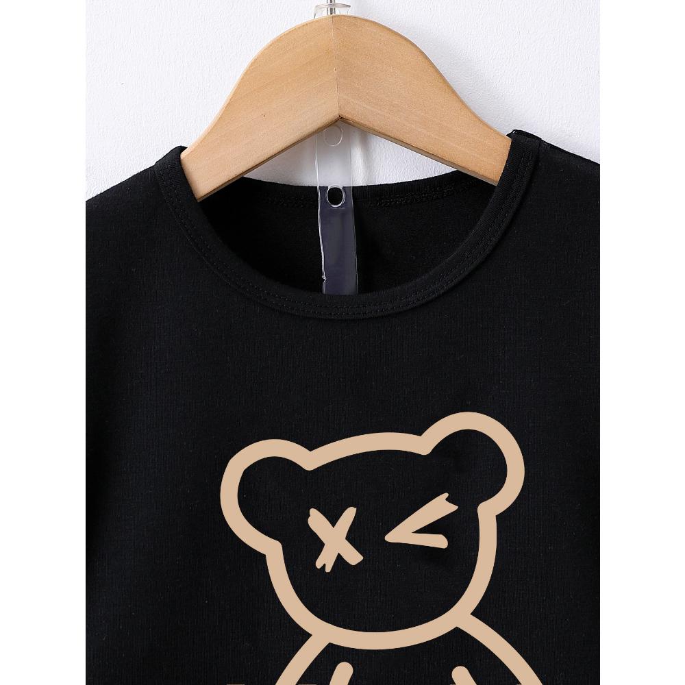 Summer Boy Cartoon Bear Children's 2-piece Set Round Neck T-shirt+Shorts Cool and Breathable