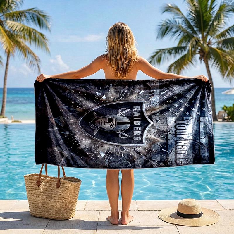 Raiders Pride Custom Name Text Personalized Beach Towel, Quick-drying, Easy to Care for, Suitable for Both Fitness and Beach Vacations,Sports Essentia