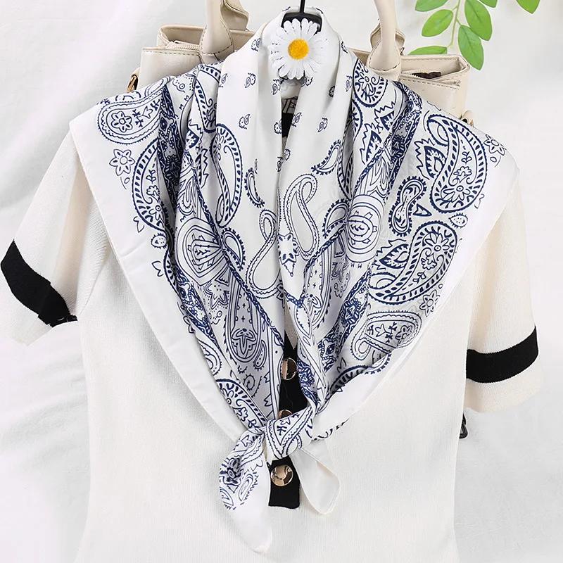 70cm Bandana Head Scarf For Women Fashion Paisley Print Handkerchief Silk Satin Hijab Scarfs Female Square Neck Scarves Dropship