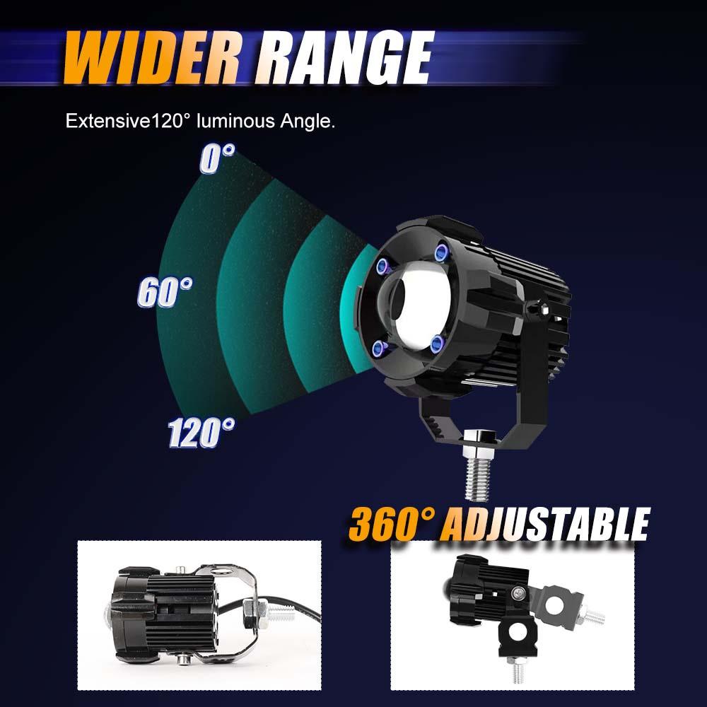 2Pcs Motorcycle LED Spotlight Aluminum Shell White Yellow Light High Power Headlight with Cooling Fan