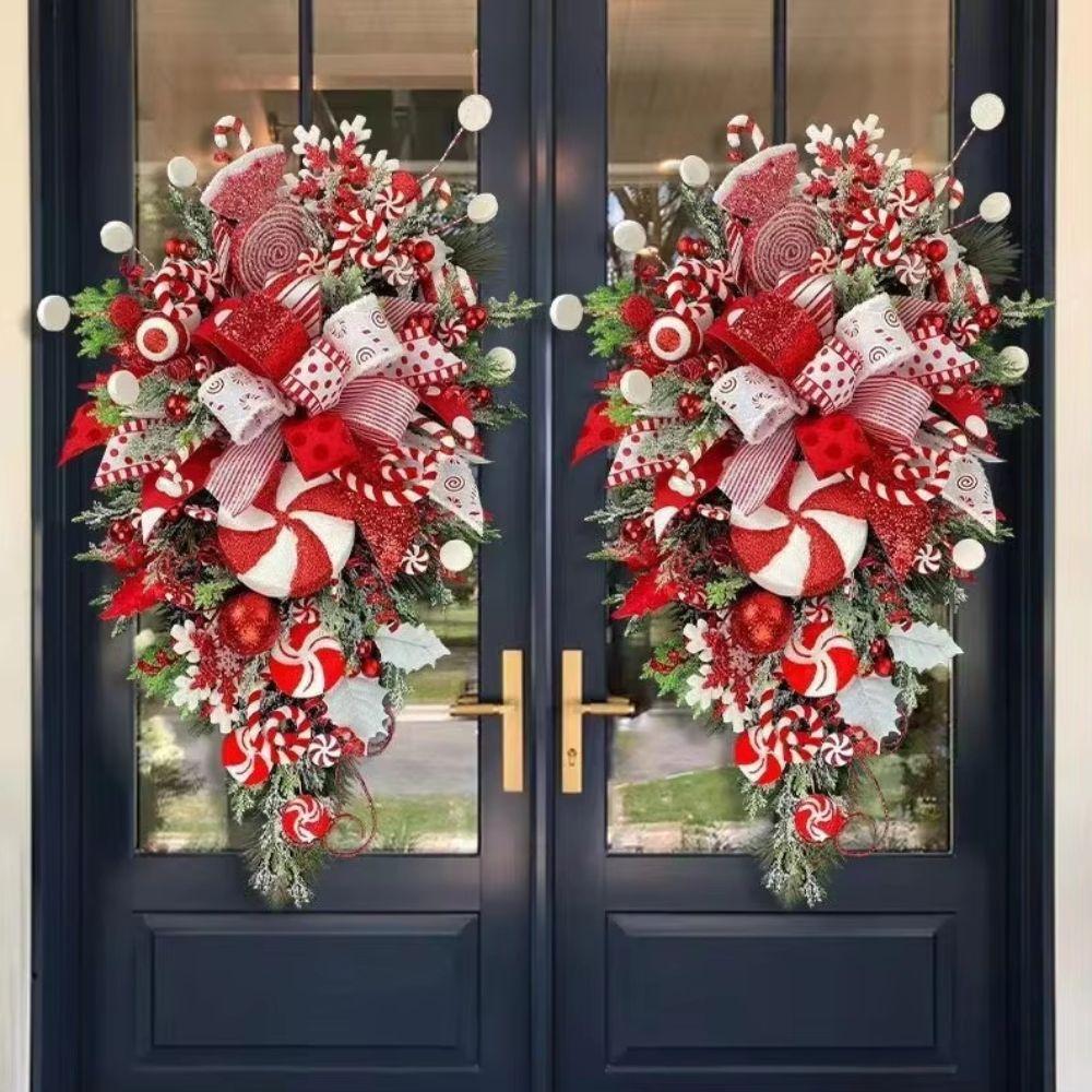 Red White Candy Christmas Wreath Lollipop Bow Pine Candy Inverted Tree Xmas