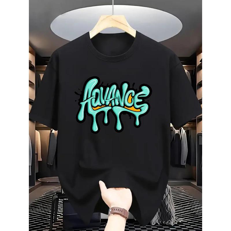 

European sizes Men s Summer Short Sleeve T-Shirt with Letter Print - Casual Round Neck Breathable Top, Short Sleeve Summer Wear Versatile for Men 4XL чорний