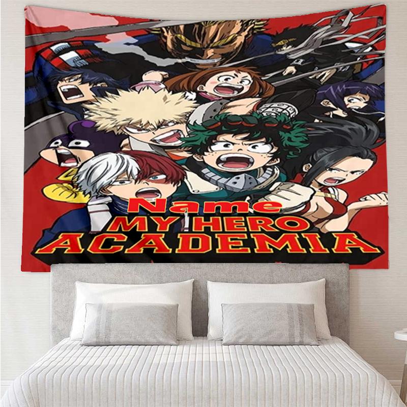 Custom Name My Hero Academia Print Tapestry, Backdrop, Easy Setup, Ideal for Bedroom, Office & Living Room, with Aesthetic Wall Hanging Decor.