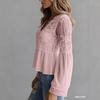 Elegant Lace Splice Hollow Out Fashion Blouse Women V Neck White Shirt Long Sleeve Sweet Casual Loose Tops Ladies Ruffled Pleated Simple Clothing