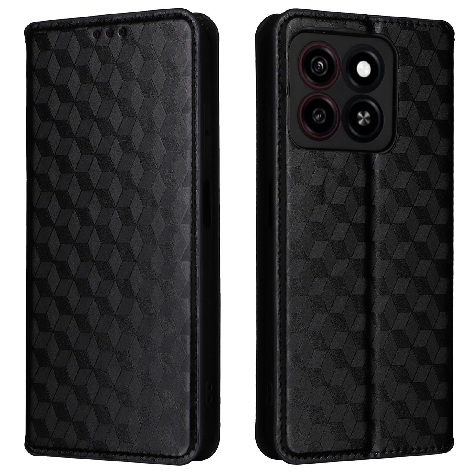 

Для ZTE Blade A35/Blade A55 Чехол-кошелек Кожаный чехол для телефона с ромбовидным тиснением Black