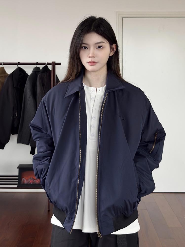 

Американская куртка-бомбер мужская весенняя брендовая куртка высокого класса с лацканами, короткими плечами, на подкладке, в стиле милитари, бейсбольная джерси XXXL тёмно-синий