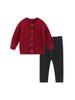 Baby New Year Red Knitted Cardigan & Ribbed Pants Set - Pure Cotton Two-Piece for Autumn/Winter