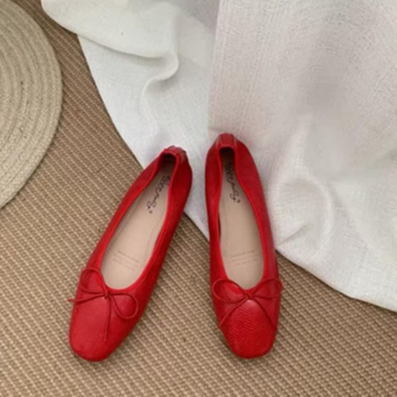 2025 Spring and Autumn New Fashion Versatile Korean Small Single Shoes Versatile Square Head Bow Grandma Shoes Soft Leather