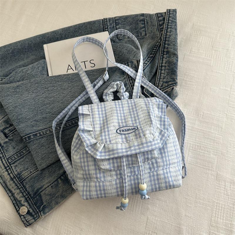 

Синий кружевной рюкзак в клетку женский новый милый рюкзак с оборками в студенческом стиле сумка для поездок синий