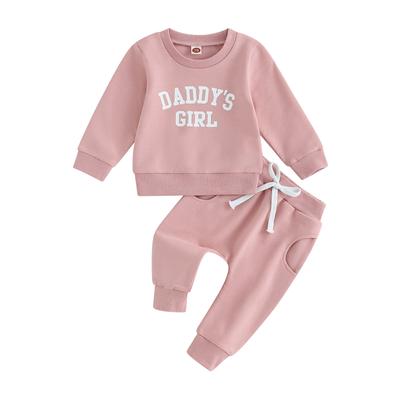 Baby Girls 2-piece Outfit, Letters Print Long Sleeve Crew Neck Sweatshirt with Elastic Waist Sweatpants Fall Clothes