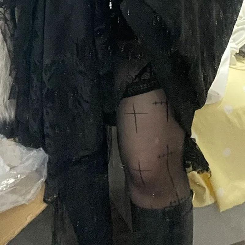 Y2K Black Fishing Net Cross Stockings, Gothic Style Punkdark Subculture Pantyhose