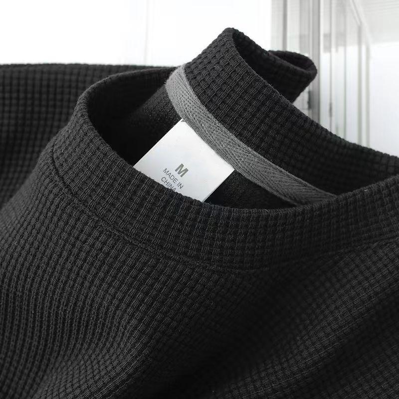 

Men s Summer Waffle Round Neck Short Sleeve T-Shirt Comfortable Breathable Short-Sleeved Top for Casual Wear M чорний