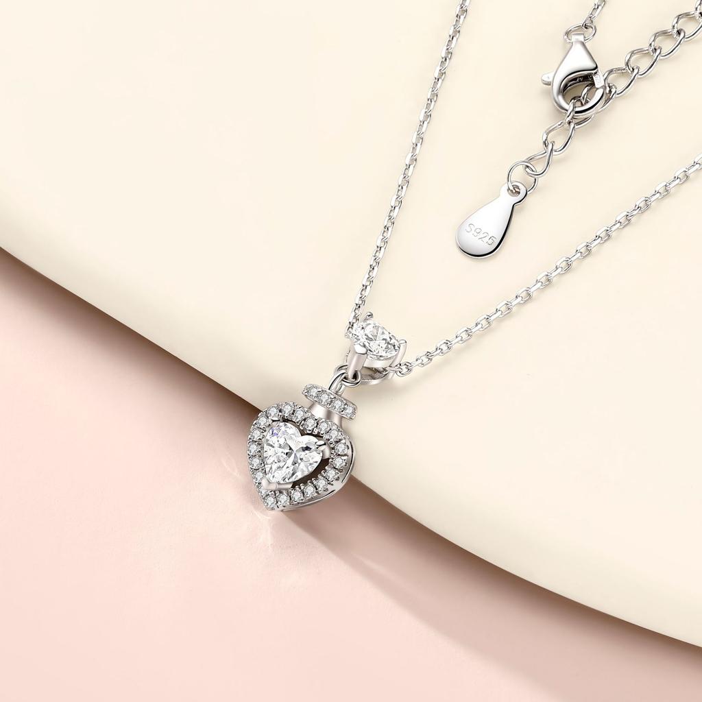 S925 Silver Love Necklace Women's Light Luxury High-end Sense Amazon Cross-border New Product Silver Jewelry Neck Chain Sterling Silver Heart Pendant
