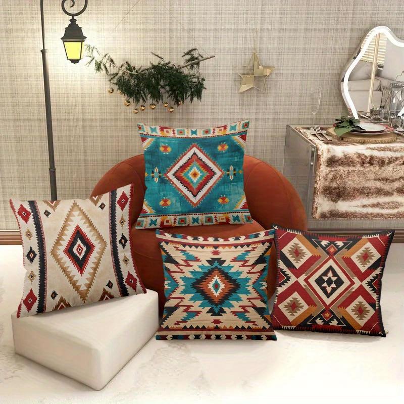 1Pc Boho Style Tribal Pillow Cover, Ethnic Themed Decor, Perfect For Living Room & Bedroom, Stylish Cushion For Home Aesthetics