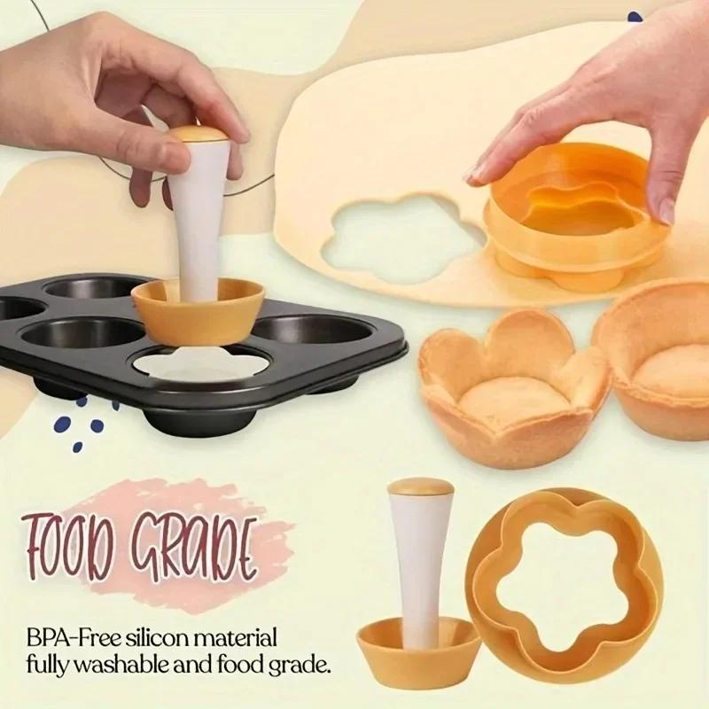 Cake Mold Creative Cake Cup Presser Biscuit Mold Pastry Dough Tamper Set Flower Shaped Cutter Pie Tamper Kitchen DIY Baking Tool