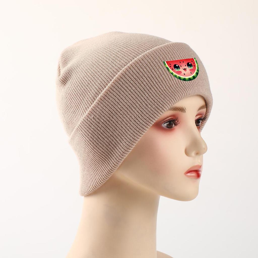 Cartoon Watermelon Warm Knitted Hat Beanie, Fruit Skullies Beanies Autumn Cuff Solid Bonnet Knit Hat Beanie