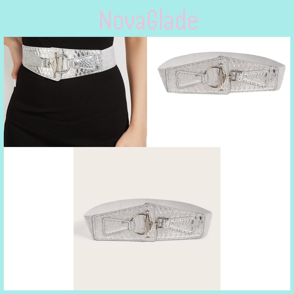 Stylish Faux Leather Waist Belt For Women With Elastic Band Wide Decorative Belt For Dress