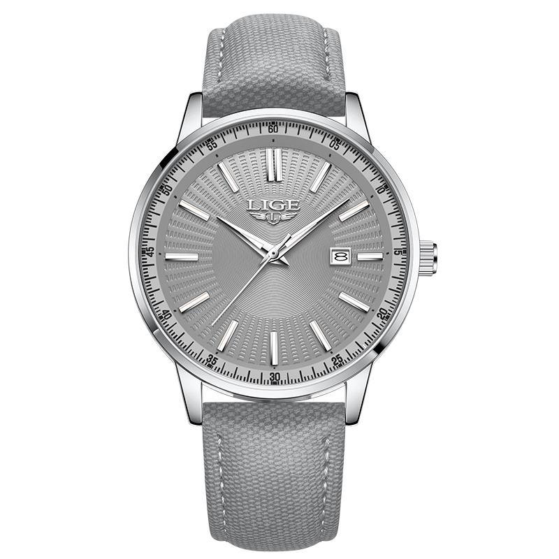 LIGE Men Business Quartz Watch Leather Strap Calendar Waterproof Minimalist Wristwatch