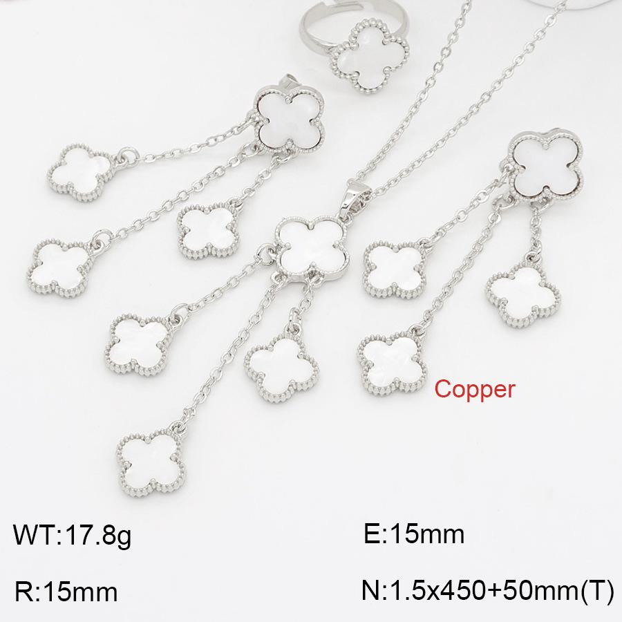 Four-Leaf Clover Jewelry Set: Necklace, Ring, Earrings with Tassel Clavicle Chain - Light Luxury and Versatile Design.