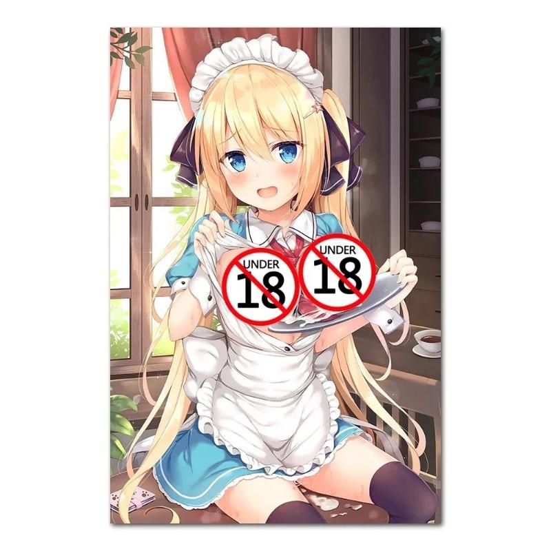 Anime krásná dívka sexy služka tisk plakát manga plátno malba nástěnné obrázky obývací pokoj ložnice domácí dekorace