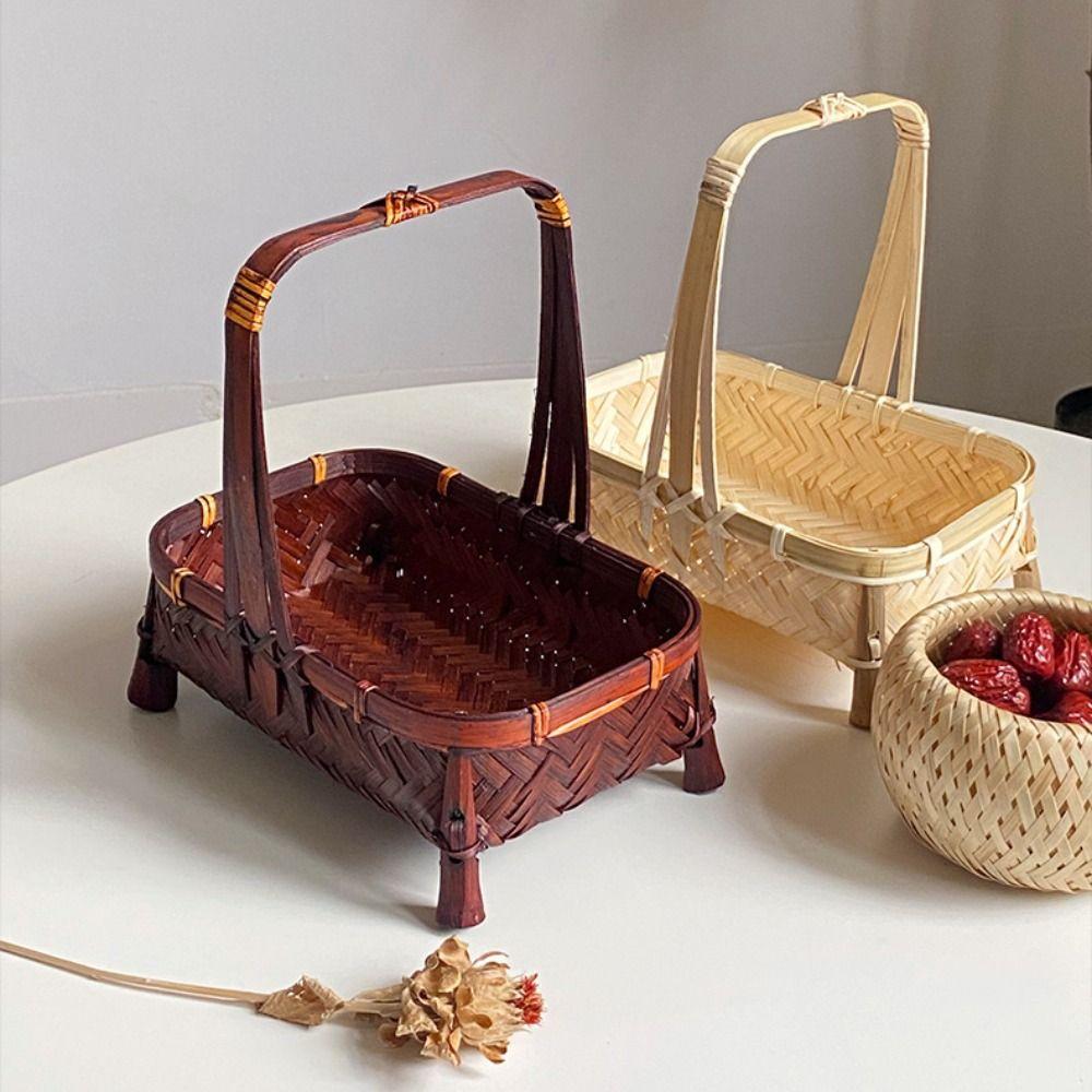 Multi-purpose Retro Bamboo Basket Bamboo Woven Small Size Fruit Basket Handmade Storage Basket Snack Fruit Organization