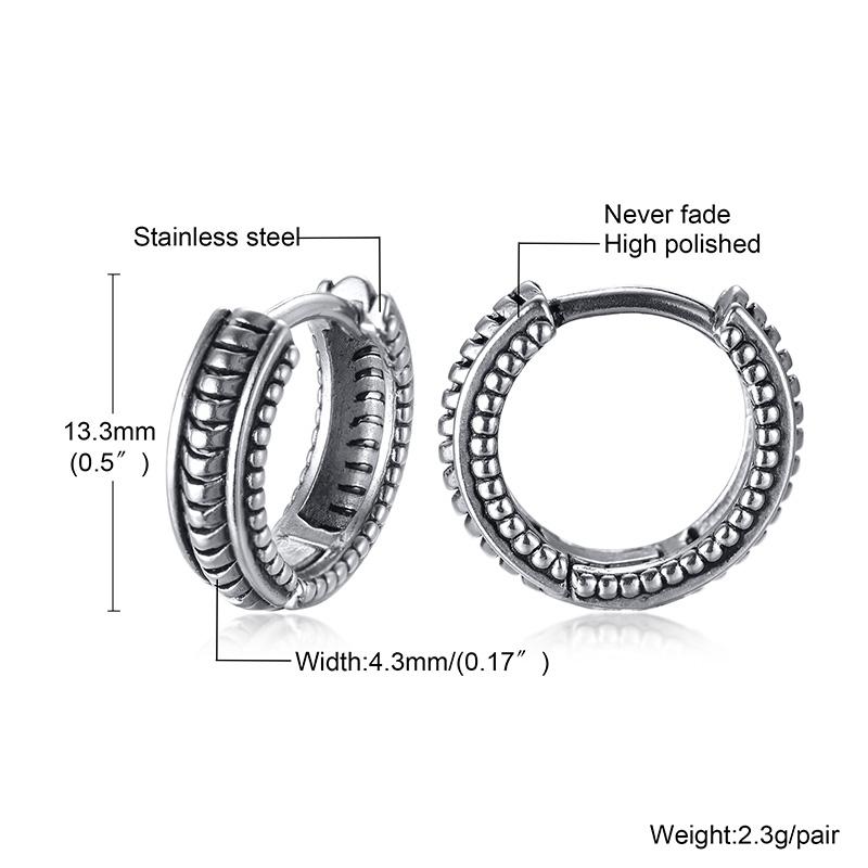 Ethnic Huggies Earring for Men Boys,Punk Stainless Steel Hoop Earring,Male Pierced Earring Jewelry Gift