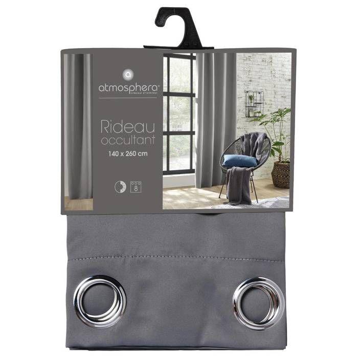 Rideau occultant gris 140x260cm - Atmosphera createur d'interieur