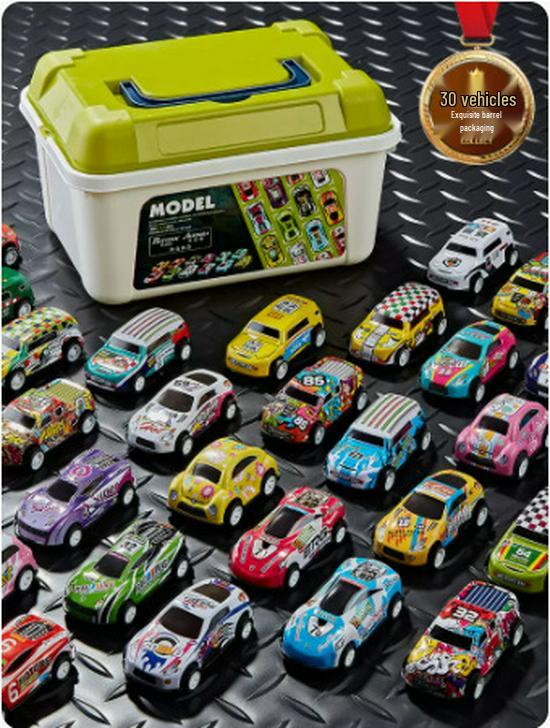 Collector's Edition Storage Bucket: 30 Alloy Pull-Back Racing Cars Tin Set