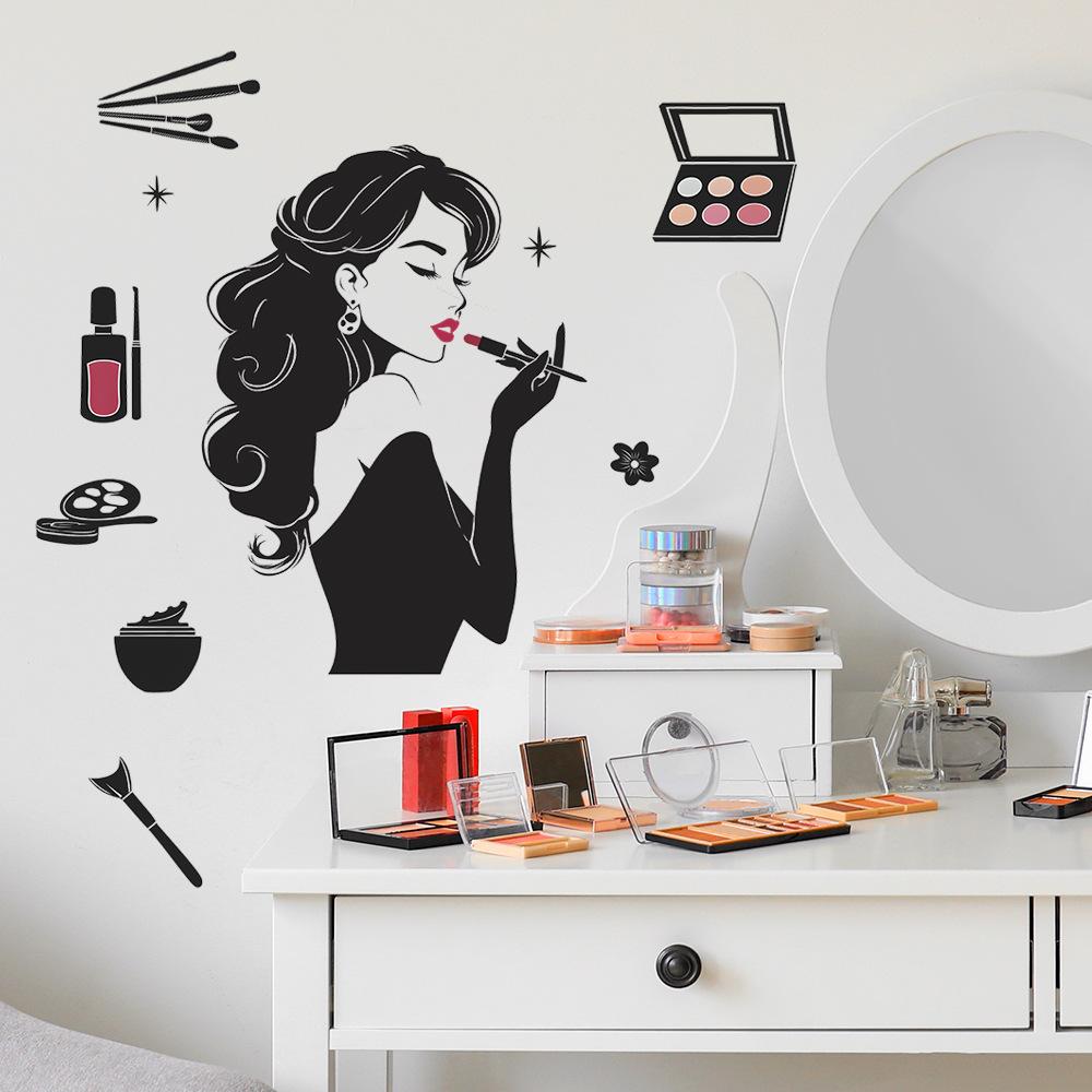 Adesivi Murali Autoadesivi Silhouette di Donna Creativa per Trucco per Dressing Room Camera da Letto Decorazioni per la Casa