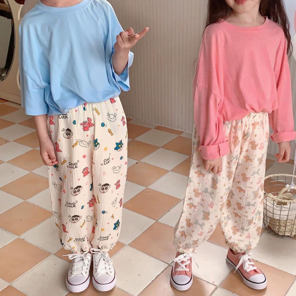 Pantaloni de bumbac pentru copii, respingători de țânțari - Stil de vară cu desene animate, Gaze coreene cu strat dublu pentru băieți și fete