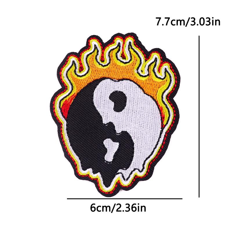 Punk Flame Letter Embroidered Patches For Clothing Sticker Horror Biker Skull Applique Iron On Patches On Clothes Fusible Badges