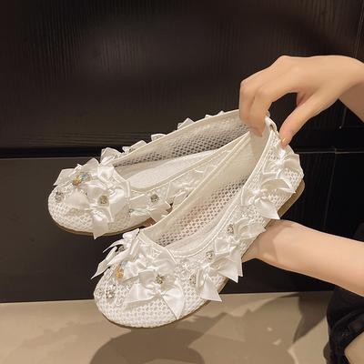 Mesh Fisherman Shoes Women's 2025 Spring and Summer New Rhinestones Sweet Bow Shallow Mouth Mary Jane Single Shoes Women